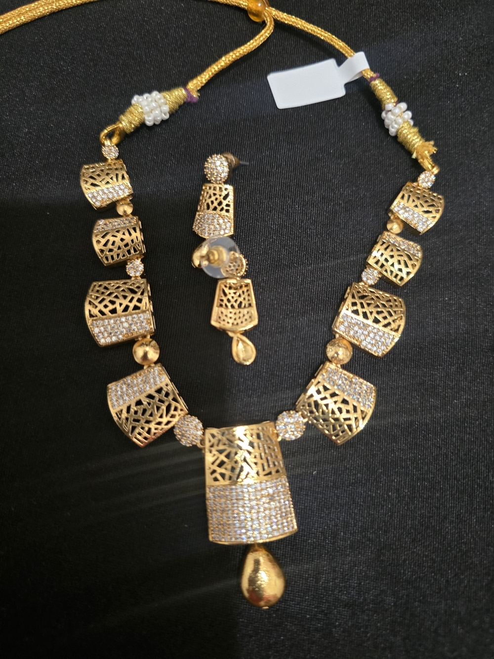 Elegant Gold-tone Geometric Necklace & Earring Set - Gold